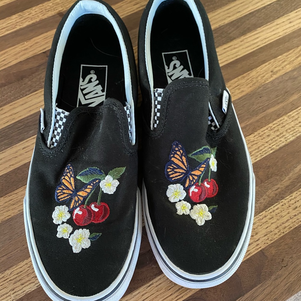 Cherry butterfly slip on vans